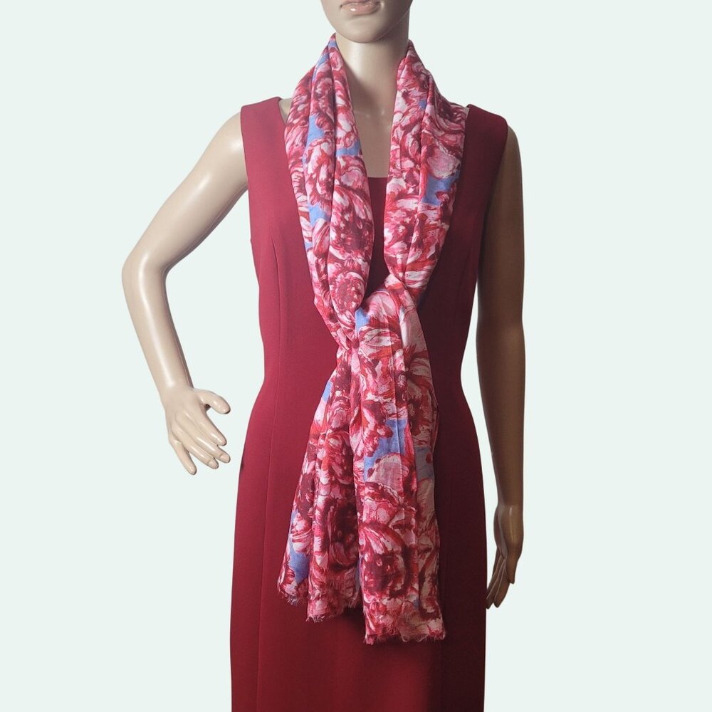 Floral Pattern Pink & Blue Lightweight Scarf Wrap For Women 72" Long x 26" Wide - Picture 9 of 16